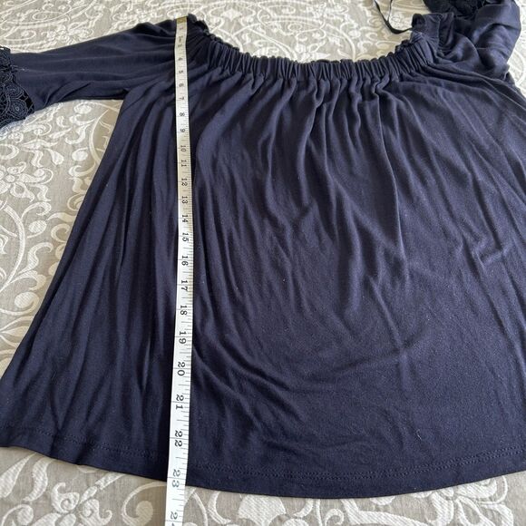 Loft Blouse Women S Navy Lace Off Shoulder Flowy Dressy Boho Fairy Goth Romantic - Picture 6 of 13